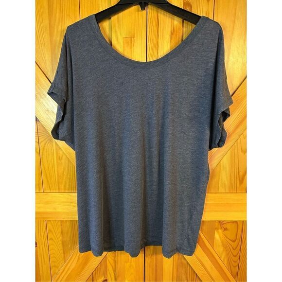 CJ Banks 1X Shirt Top Navy Blue Back V Lace Up Short Sleeve nwt (0762) - Picture 1 of 5